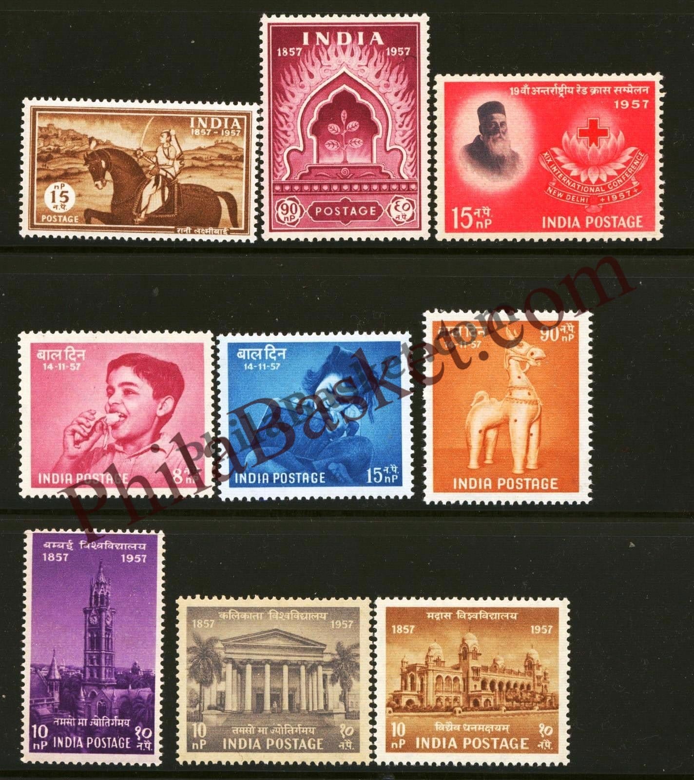 #YP10 1957 Complete Year Pack Mint MNH INDIA - Full Set (9 Stamps )