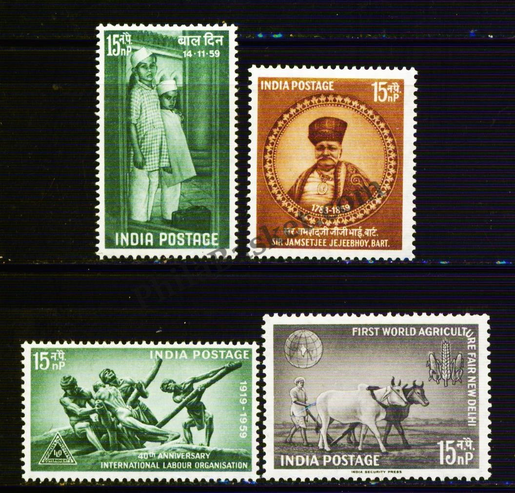 #YP12 1959 Complete Year Pack Mint MNH INDIA - Full Set (4 Stamps )
