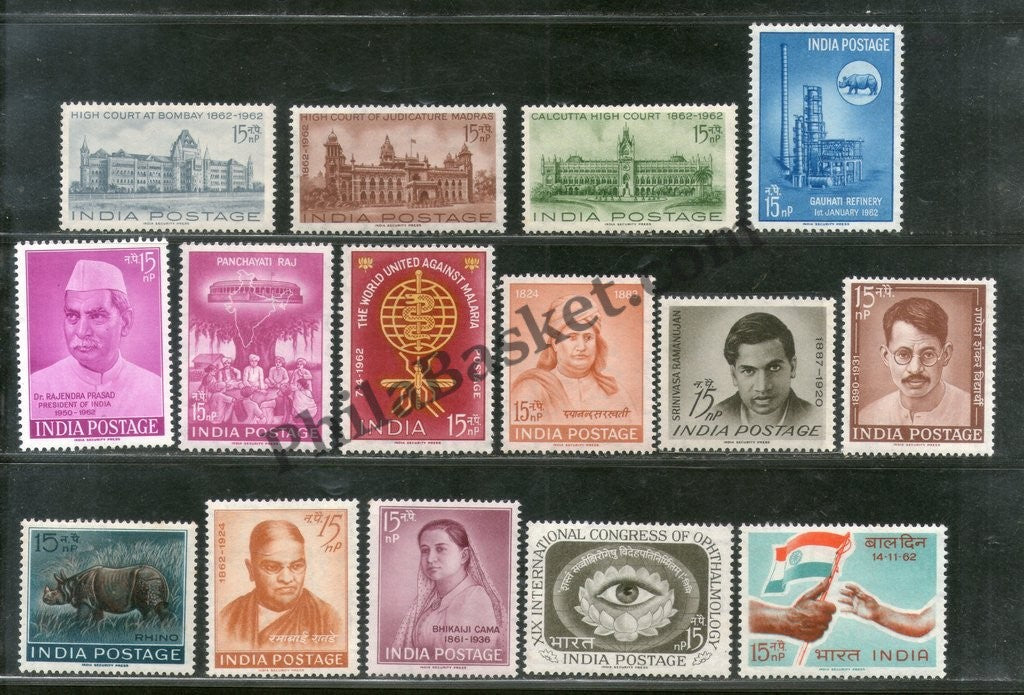 #YP15 1962 Complete Year Pack Mint MNH INDIA - Full Set (15 Stamps )