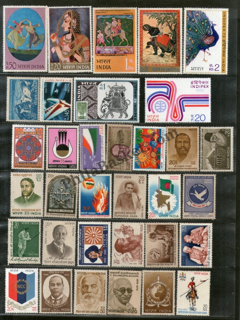 #YP26 1973 Complete Year Pack Mint INDIA - Full Set (34 Stamps )