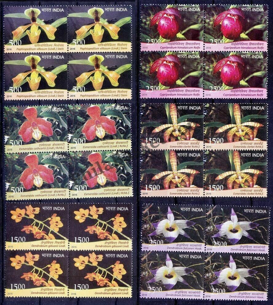 #BK1773 - Orchids- Block of four (Set of 6) India MNH - 2016