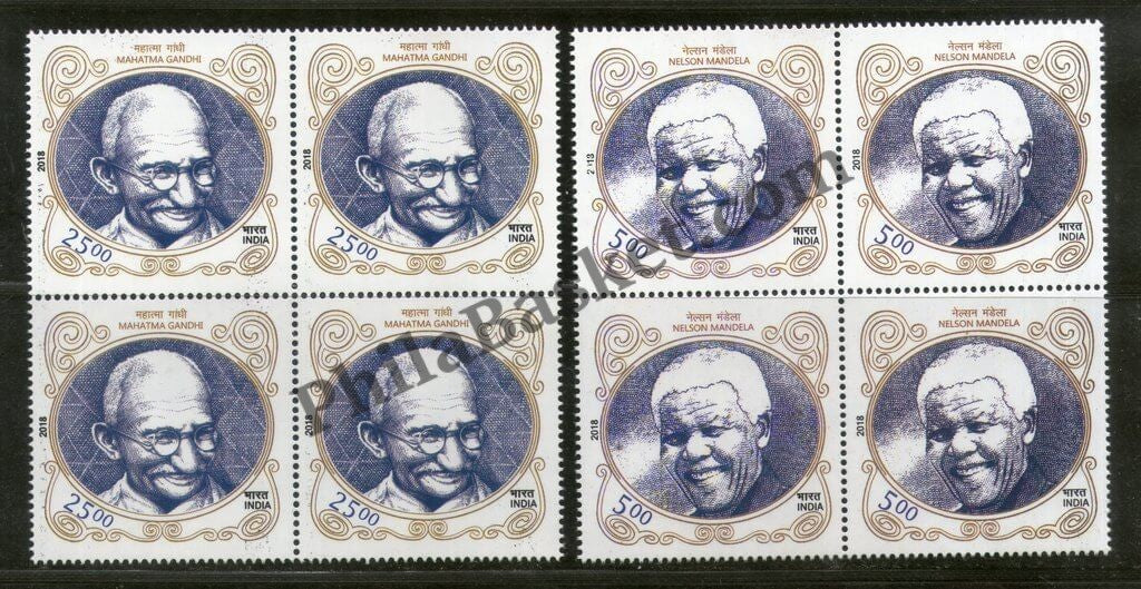 #BK1866 - India South Africa Joint Issue (Gandhi - Mandela)- Block of four (Set of 2) India MNH - 2018