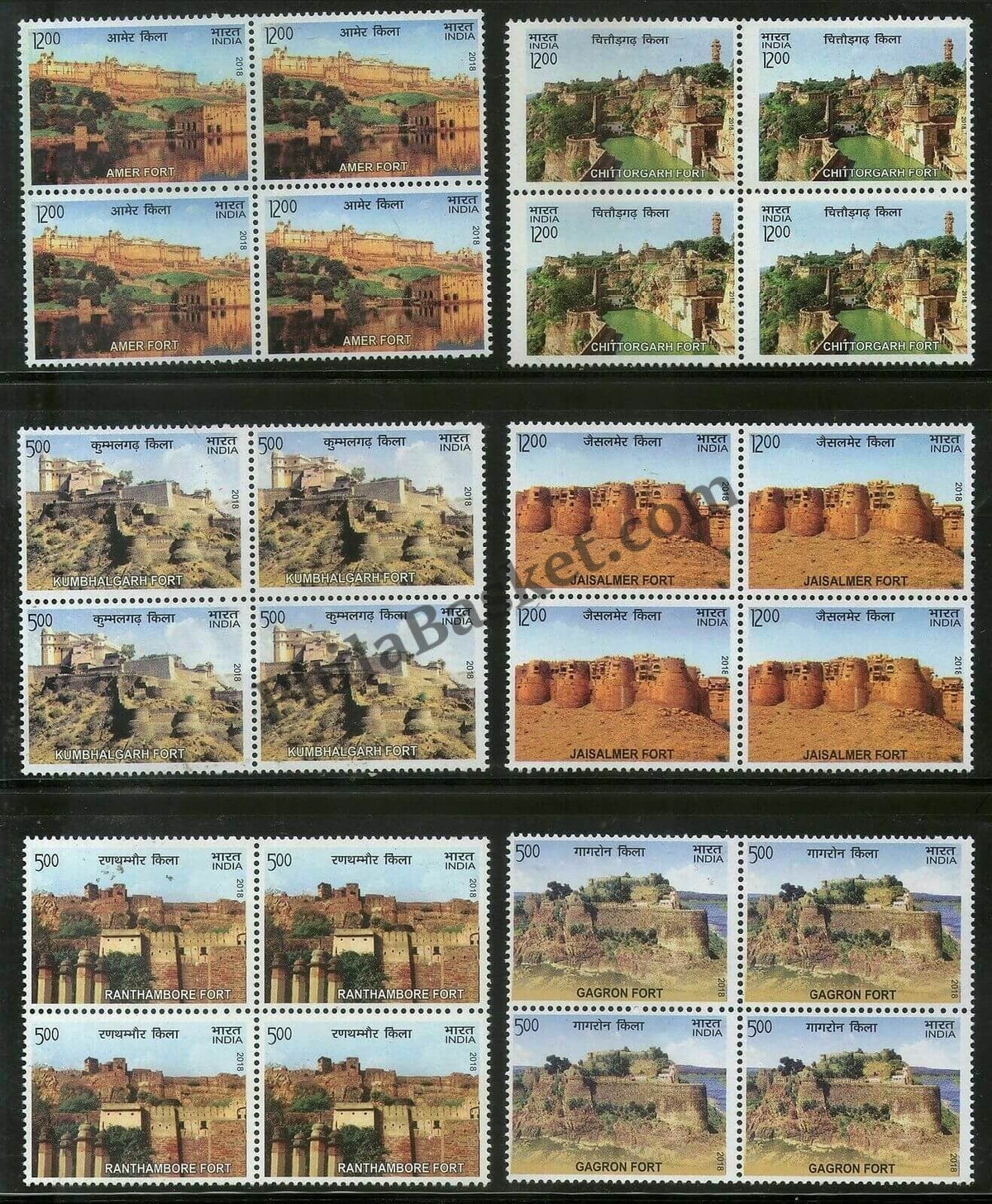 #BK1887 - Unesco Hill Forts of Rajasthan- Block of four (Set of 6) India MNH - 2018