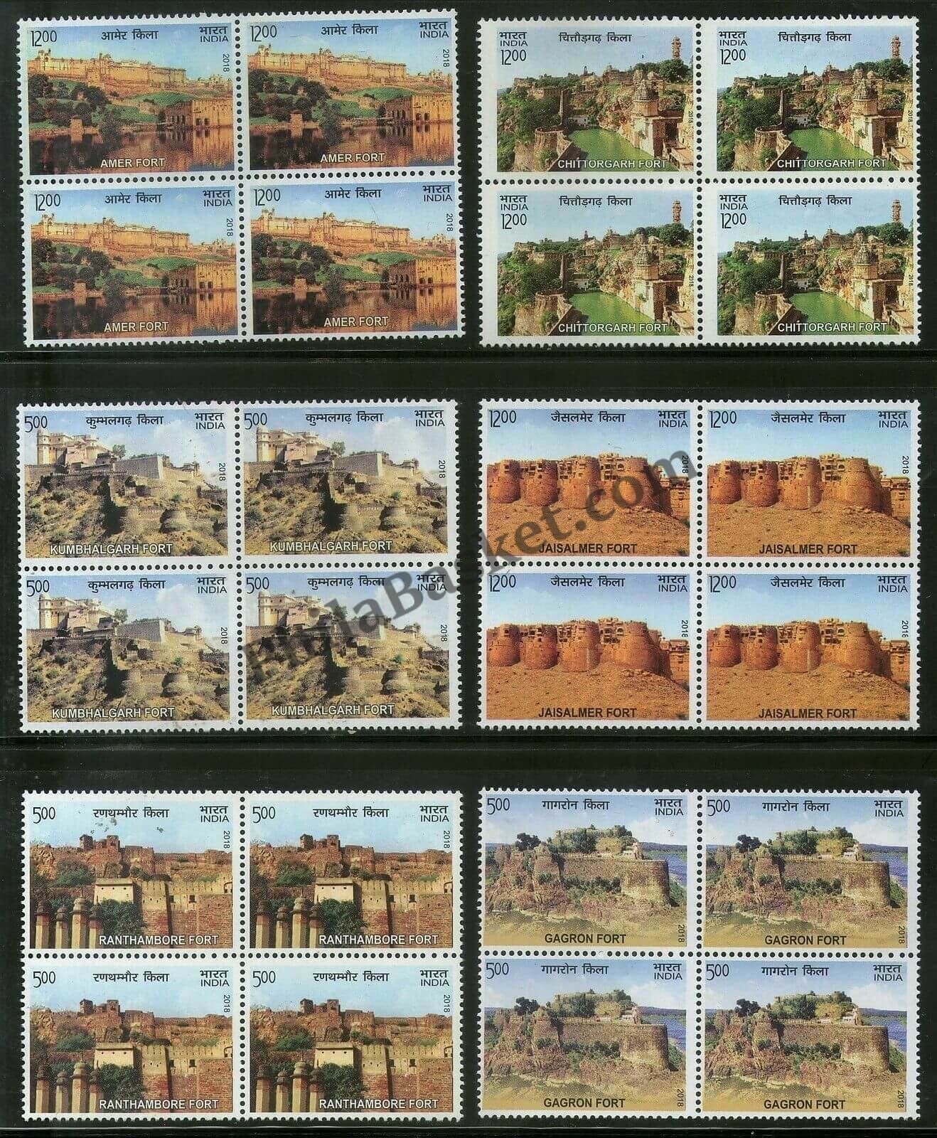 #BK1887 - Unesco Hill Forts of Rajasthan- Block of four (Set of 6) India MNH - 2018