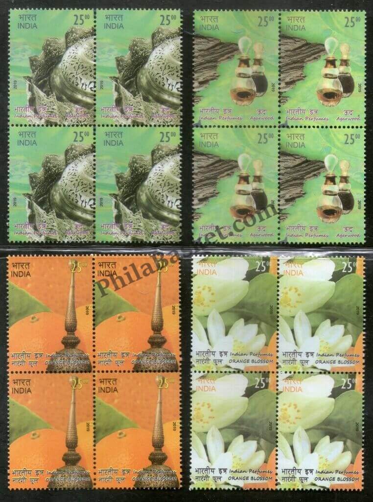 #BK1916 - Indian Perfumes - Orange Blossom and Agarwood- Block of four (Set of 4) India MNH - 2019