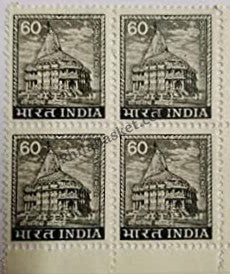 #DBK111 - Somnath Temple Definitive Block of Four Stamp India 5th Series Agriculture, Tourism, Export Promotion (17) 11 Jan 1976