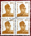 #DBK163 - Netaji Subhash Chandra Bose Ashokan Watermark Definitive Block of Four Stamp India 8th Series Family Planning, Energy Conservation & Technology (7) 23 Jan 2001
