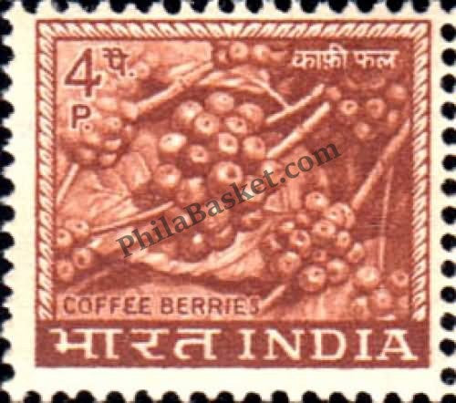 #DST74 - Coffee Berries Ashokan Watermark Definitive Stamp India 4th Series Agriculture, Tourism, Export Promotion (21) 15 May 1968