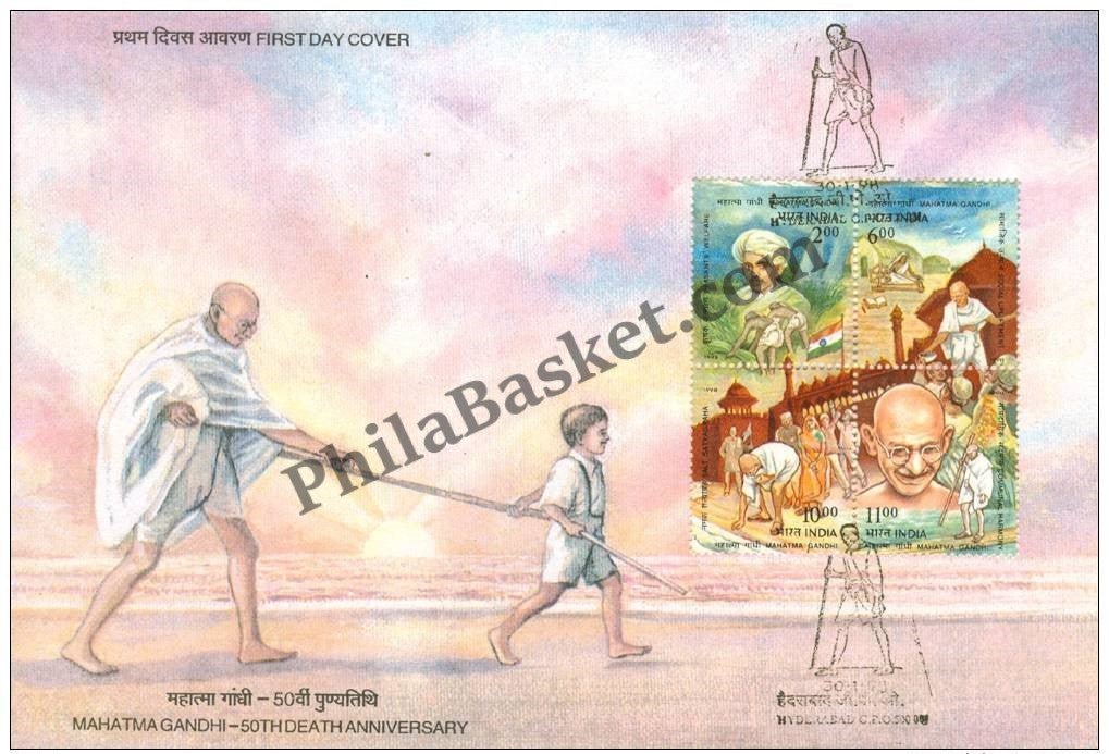 #FDC1000 - Gandhi-50Th Death Anniversary ( Setenant Stamp) PeasantS Welfare - First Day Cover 1998