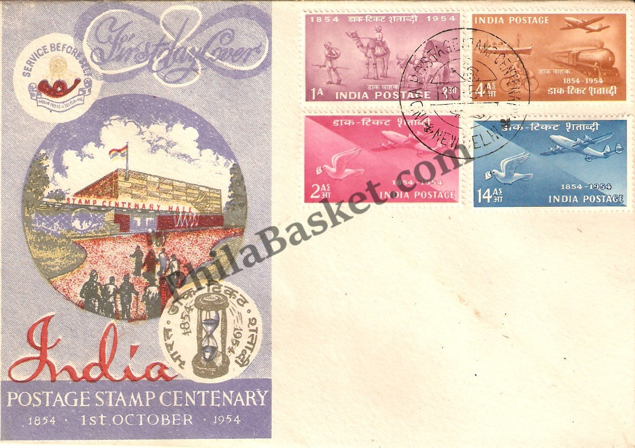 #FDC10 - Stamp Centenary- with India Post VIP Envelop (Very Rare) - First Day Cover 1954 - PhilaBasket.Com