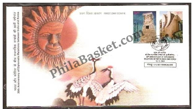 #FDC1238 - 30Th  Anniversary of Diplomatic Relations Between India and The Republic of Korea - First Day Cover 2003