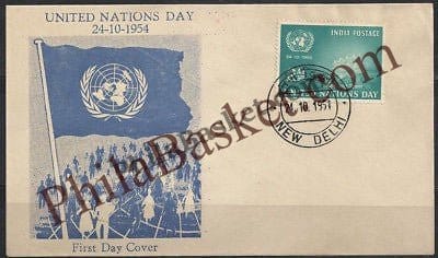 #FDC11 - United Nations Day - First Day Cover - 1954 - Buy India Stamp - PhilaBasket.Com