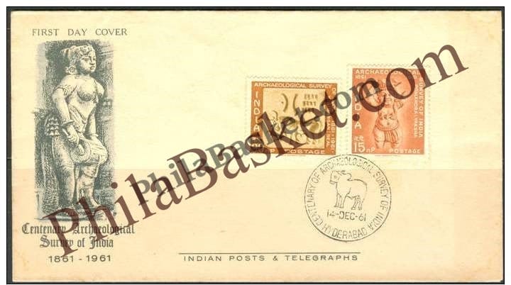 #FDC47 - ASI Centenary-Pital Kora Yaksha - First Day Cover - 1961 - Buy India Stamp - PhilaBasket.Com