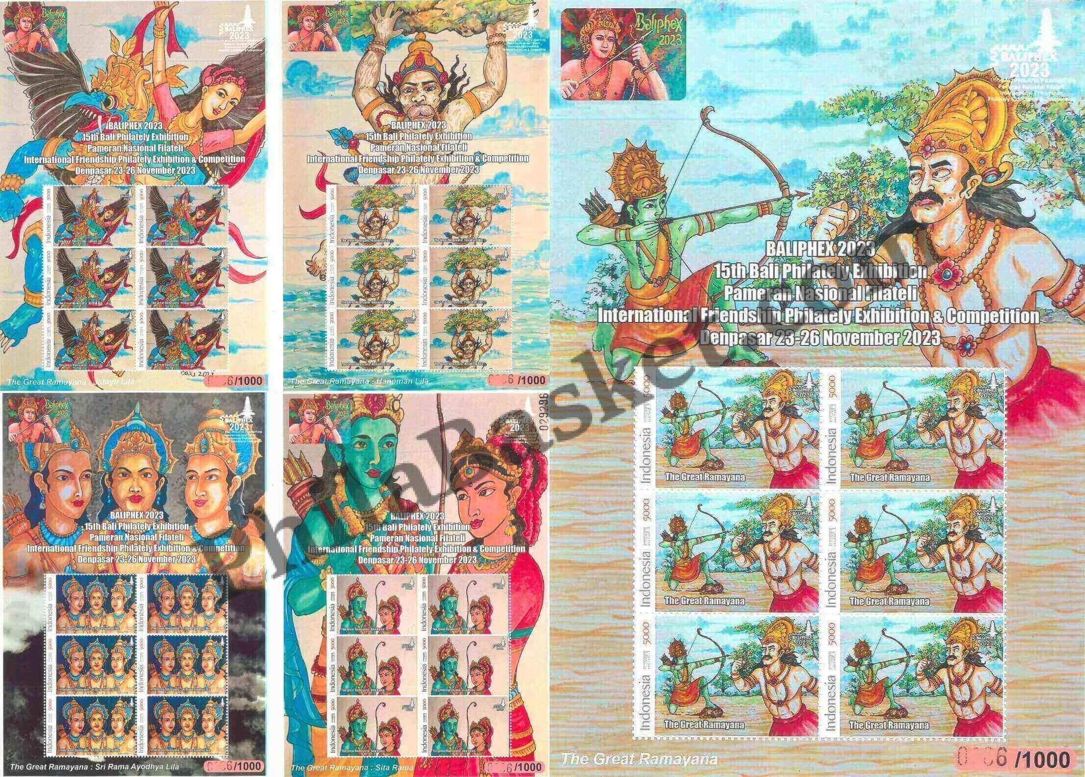 #FI93 - The Great Ramayana Rare Complete set (7 Sheet,4 MS, 7 FDC,6 Postcards) - Miniature on FDC - Indonesia - 23 Nov 2023