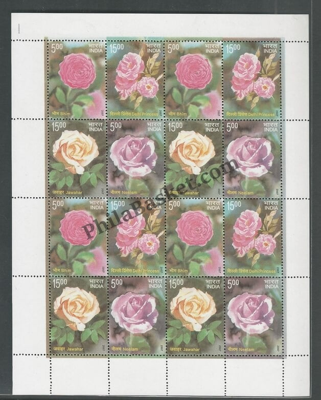 #FS1378-Fragrance of Roses - Mix Sheetlet Sheet- FullSheet (Set of 4) India MNH - 2007