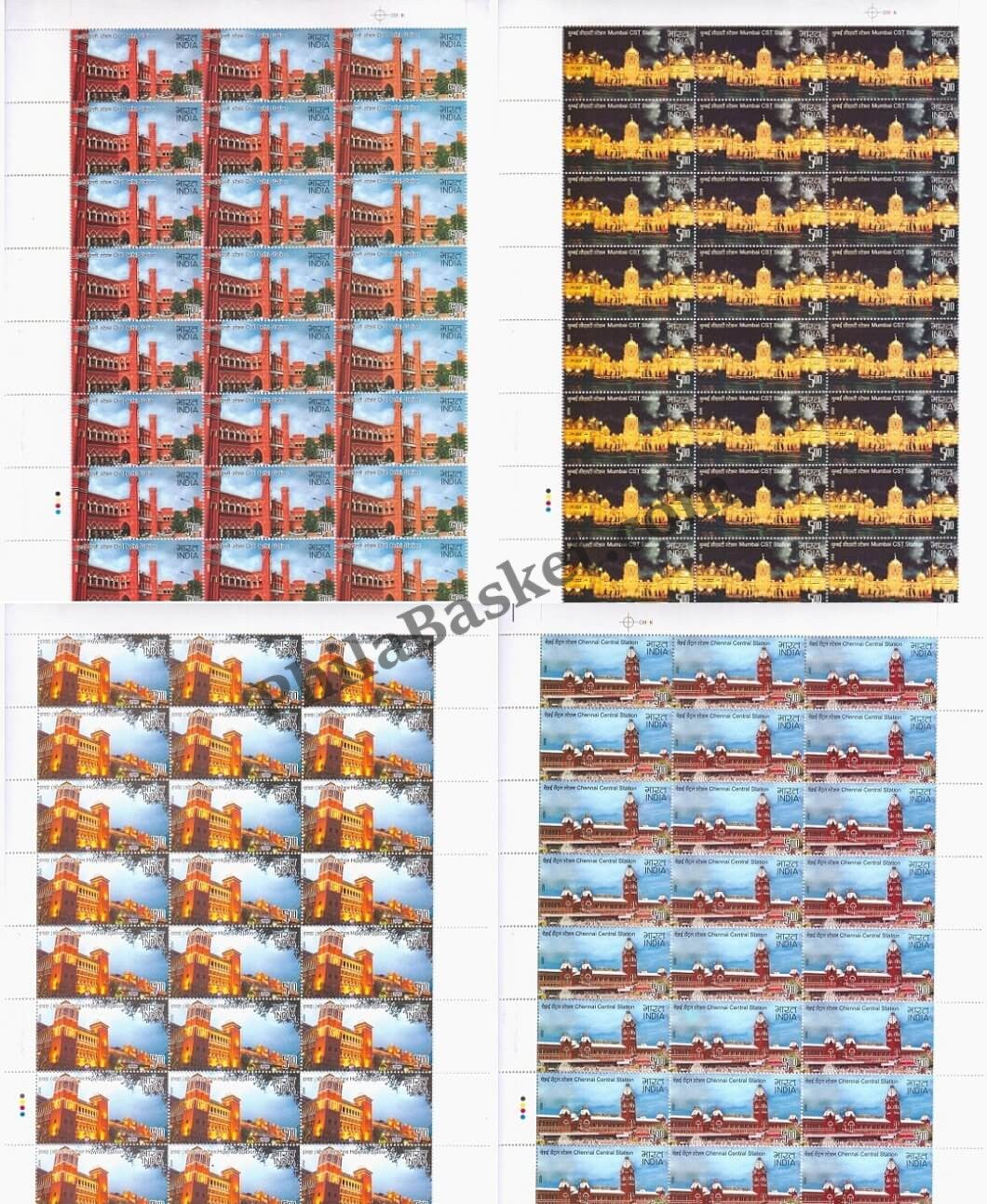 #FS1495-Indian Railway Stations - (Old Delhi, Chennai, Mumbai CTS, Howrah )- FullSheet (Set of 4) India MNH - 2009