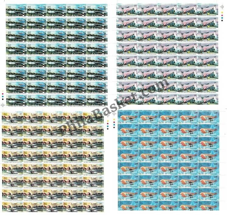 #FS1640-100 Years of Civil Aviation First Commercial Flight- FullSheet (Set of 4) India MNH - 2012