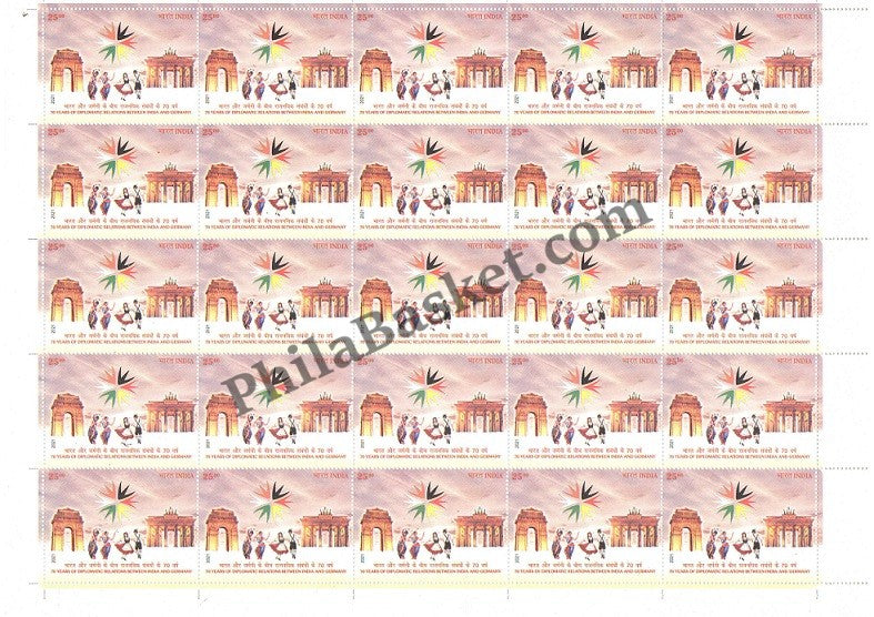 #FS1963 - 70 Years of Diplomatic Relations between India and Germany - FullSheet India MNH 10 Jun 2021