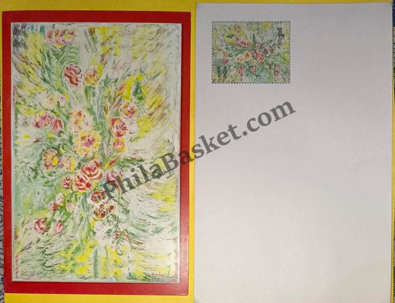 #GS27 - Profusion of Flowers - 3 Rs Envelop With Card - Diwali - Greeting Card India - 1st Series (32 Cards) - 6 Sep 2000