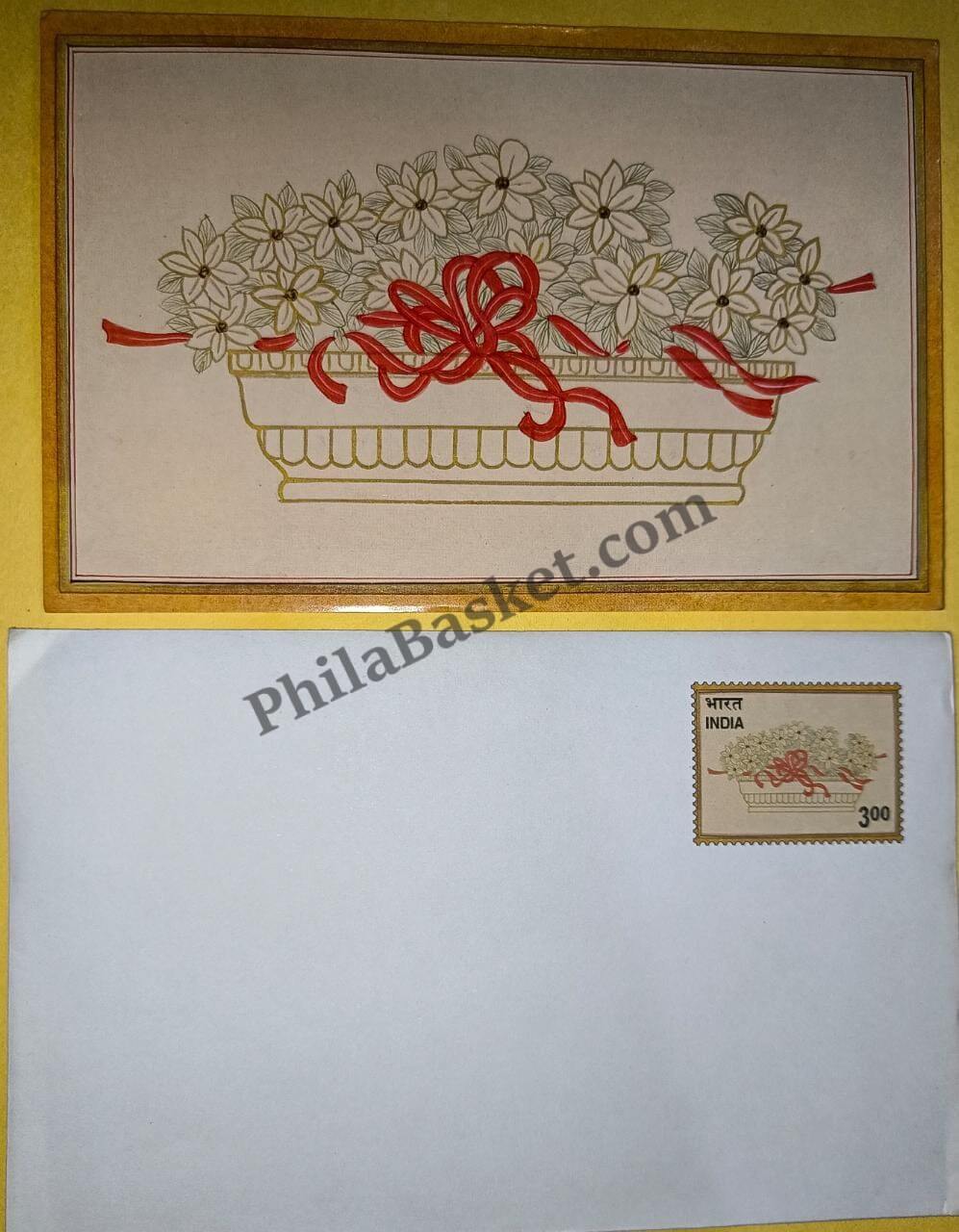 #GS54 - Flowers - 3 Rs Envelop With Card - Christmas - Greeting Card India - 2nd Series (28 Cards) - 1 Dec 2000