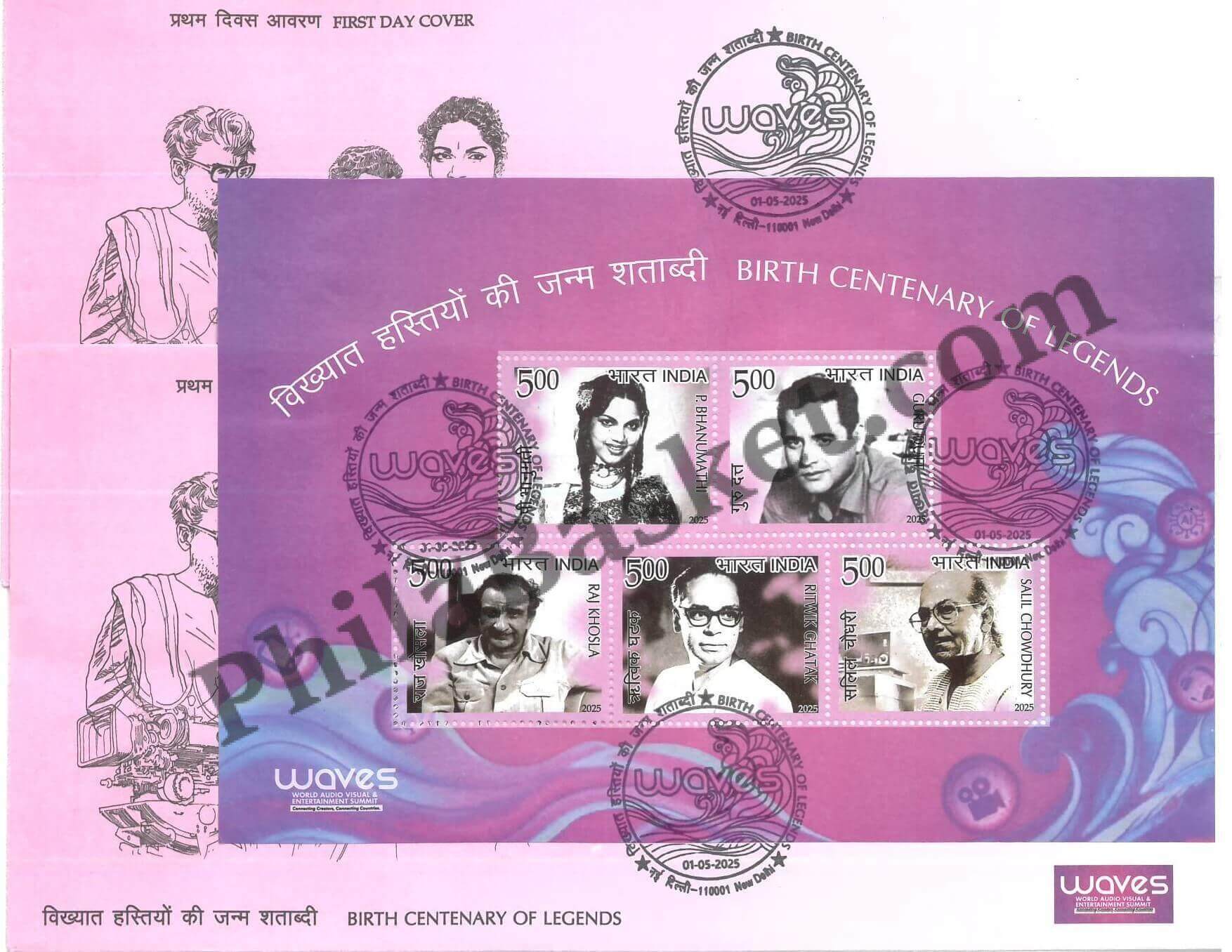 #MS - FDC280 - Birth Centenary of Legends (Raj khosla, Ritwik Chatak, Salil Chowdhury, P Bhanumathi, Guru Dutt) - Miniature Sheet First Day Cover (MSFDC) FDC - India - 01 May 2025