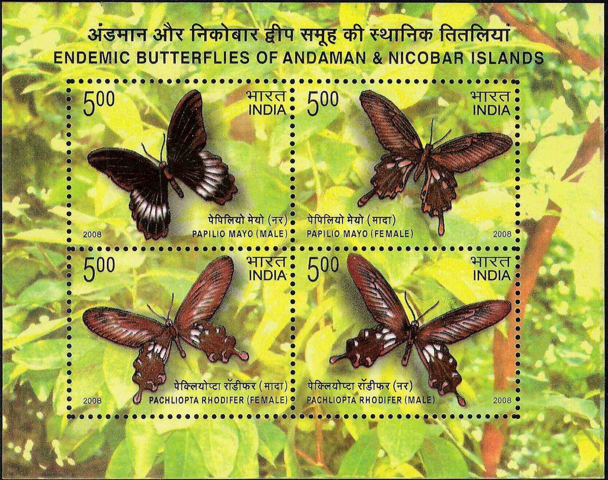 #MS53 - Endemic Butterflies of Andaman and Nicobar Islands - Miniature Sheet MS - MNH - India - 02 Jan 2008