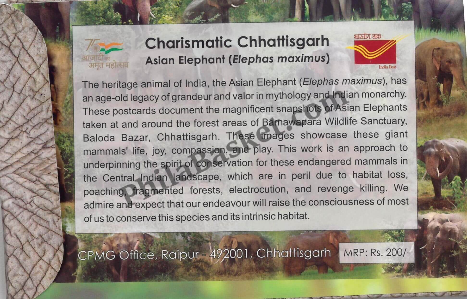 #PC97 - Picture Postcard on Charismatic Chhattisgarh Asian Elephant (Elephas Maximus) ( Set of 18)- India - 01 Jun 2023