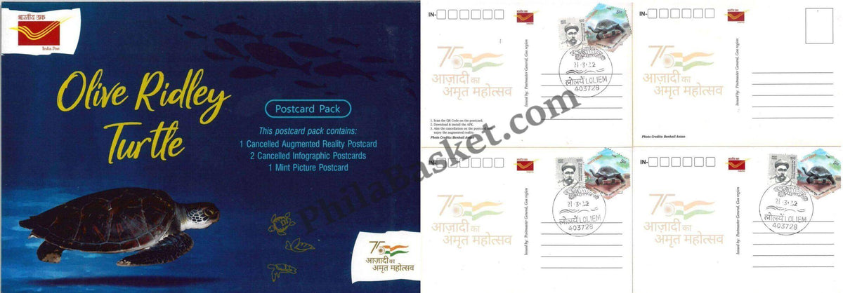 #PC72 - Olive Ridley Turtle with Set of 4 Crads (1 Cancelled )- Picture Postcard - Goa - India - 21 Mar 2022