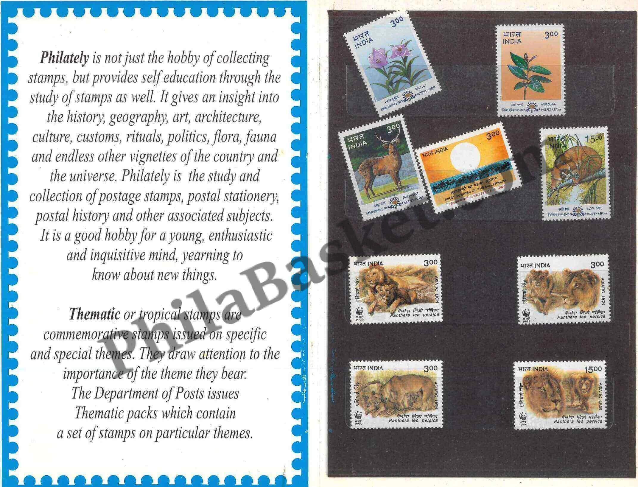 #PP21 - India Thematic Pack - (Contains Flora & Fauna, First Sunrise of Milleniam, Lions of India) - Official Pack - Presentation Pack - India MNH - 04 Jun 2000
