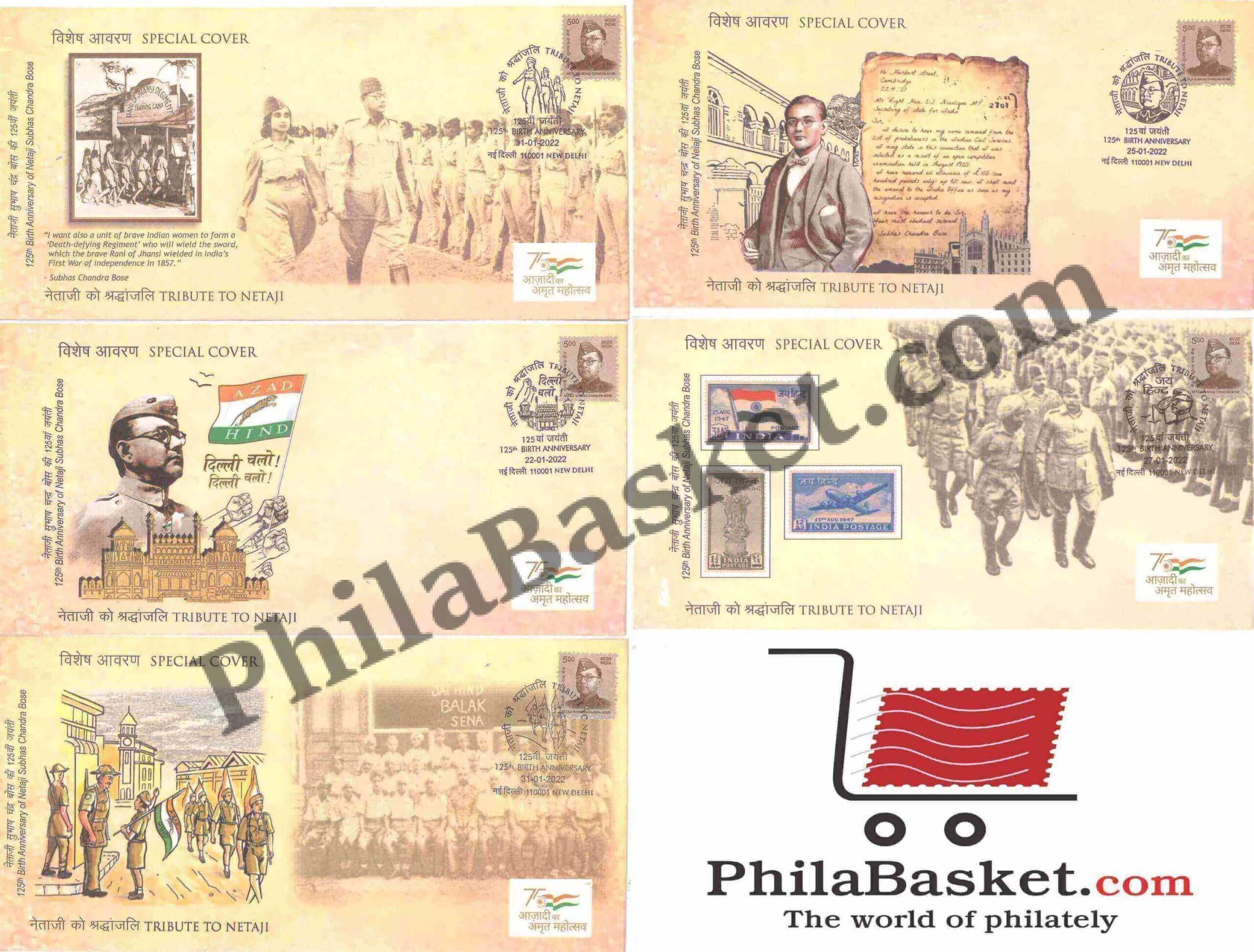 #SC08 - Tribute to Netaji Subhash Chandra Bose (Set of 5) By New Delhi Circle - Special Cover - India MNH - 23 Jan 2022
