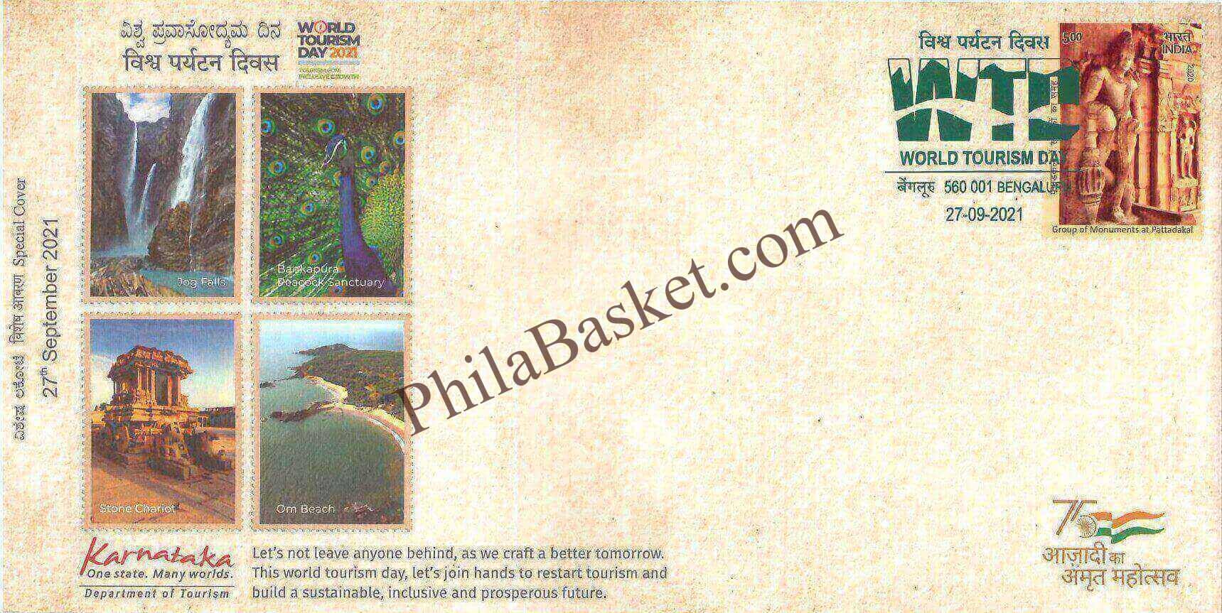 #SC1174 - World Tourism Day 2021, with Green Color Cancellation by Karnataka circle - Special Cover - India - 27 Sep 2021