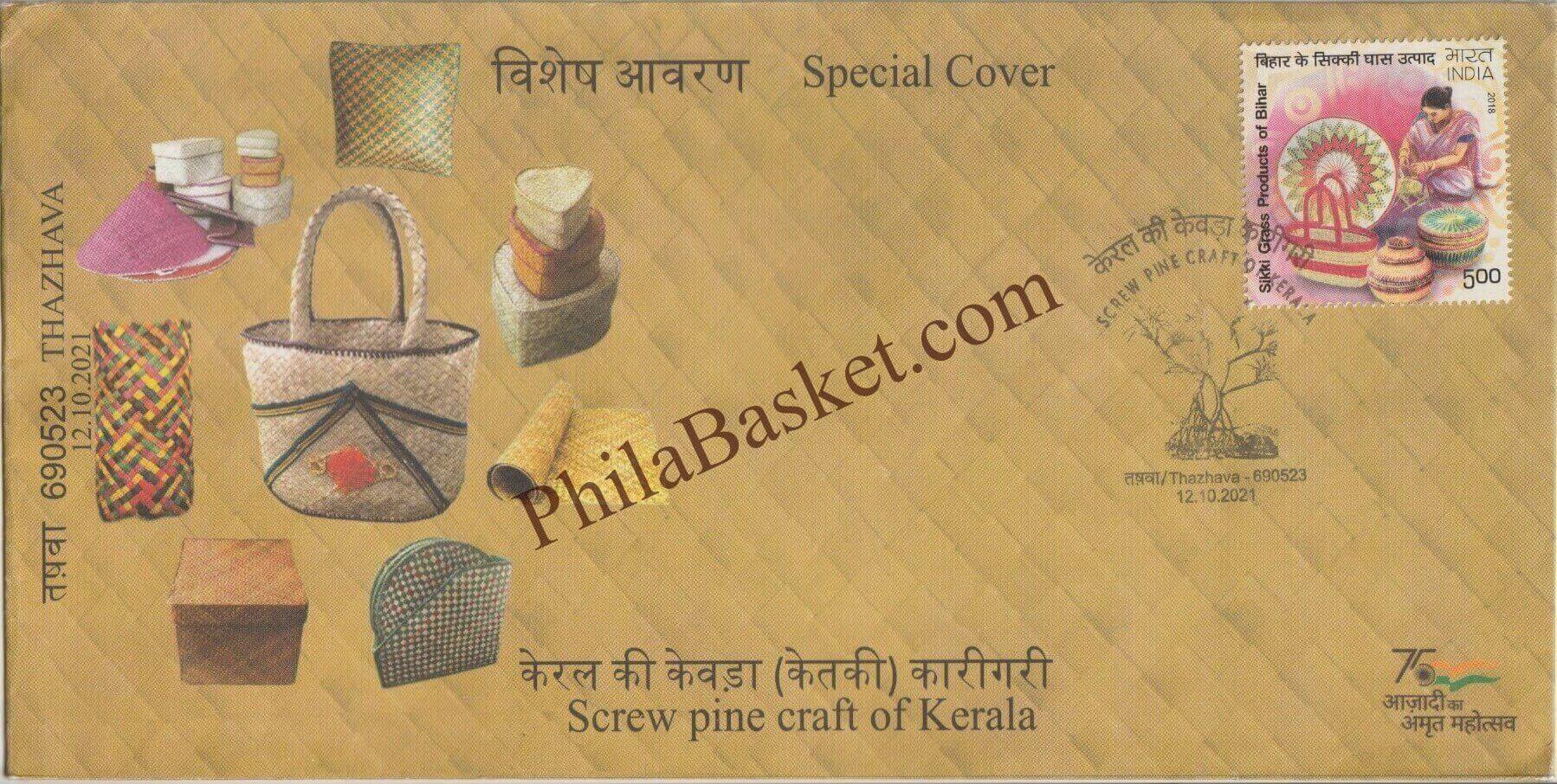 #SC1313 - Screw Pine - Craft of Kerala - By Kerala Circle - Special Cover - India - 12 Oct 2021