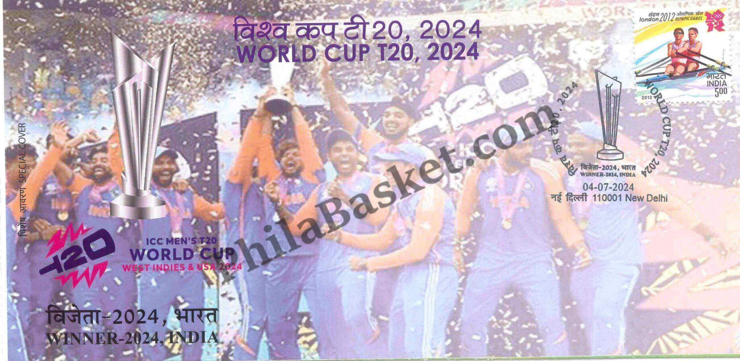 #SC382 - World Cup T20, 2024 Winner -2024 India with Relavent Stamp Special Cover By New Delhi - Special Cover - India - 04 Jul 2024