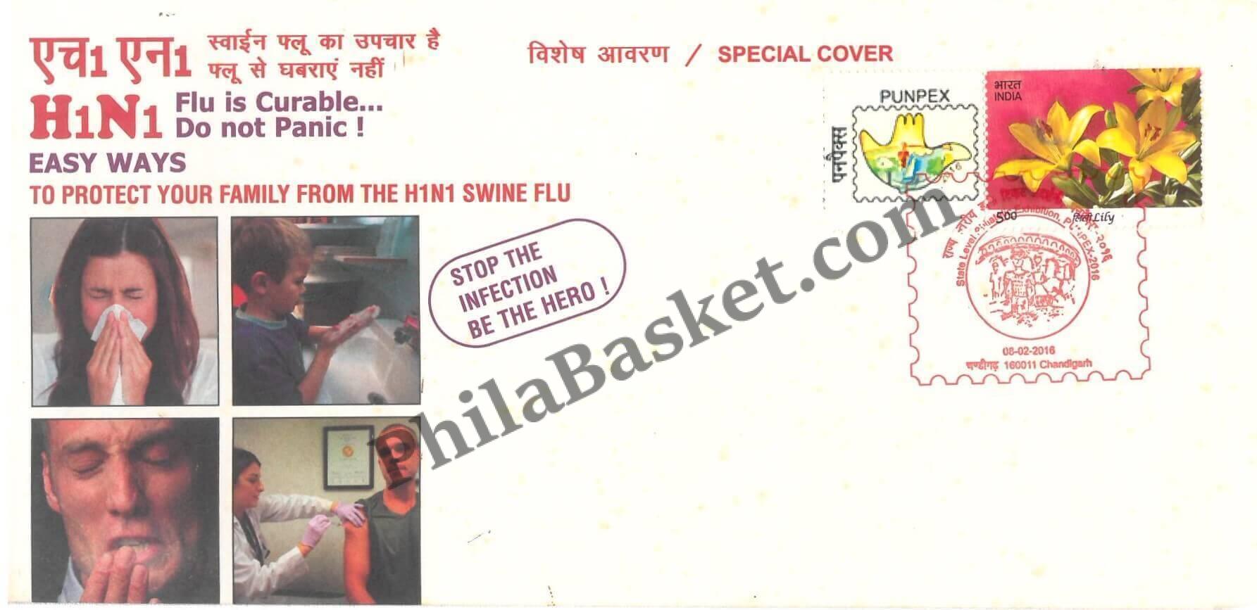 #SC518 - Protect your Family from the H1N1 Swine Flu, PunPex 2016 with My Stamp by Chandigarh circle - Special Cover - India - 08 Feb 2016