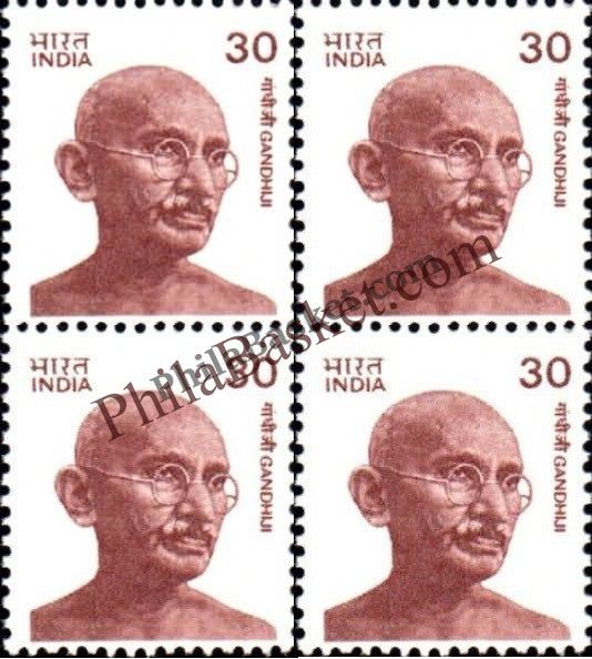 #DBK139 - Gandhi Definitive Block of Four Stamp India Gandhi Nehru Series