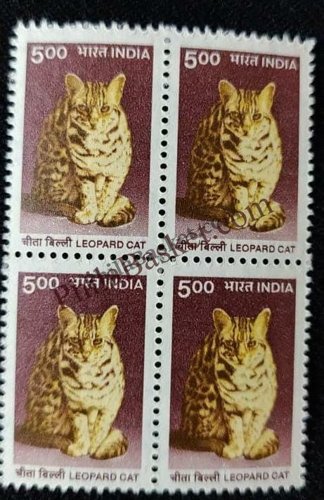 #DBK171 - Leopard Cat Ashokan Watermark Definitive Block of Four Stamp India 9th Series Flora and Fauna (12) 30 Apr 2000