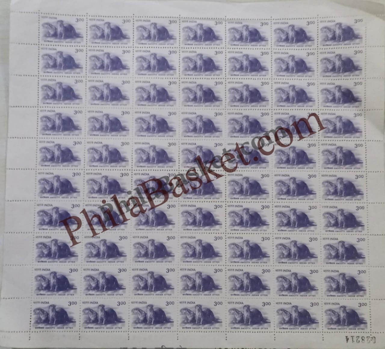 #DFS169 - Smooth Indian Otter Ashokan Watermark Definitive FullSheet Stamp India 9th Series Flora and Fauna (12) 20 Jul 2002