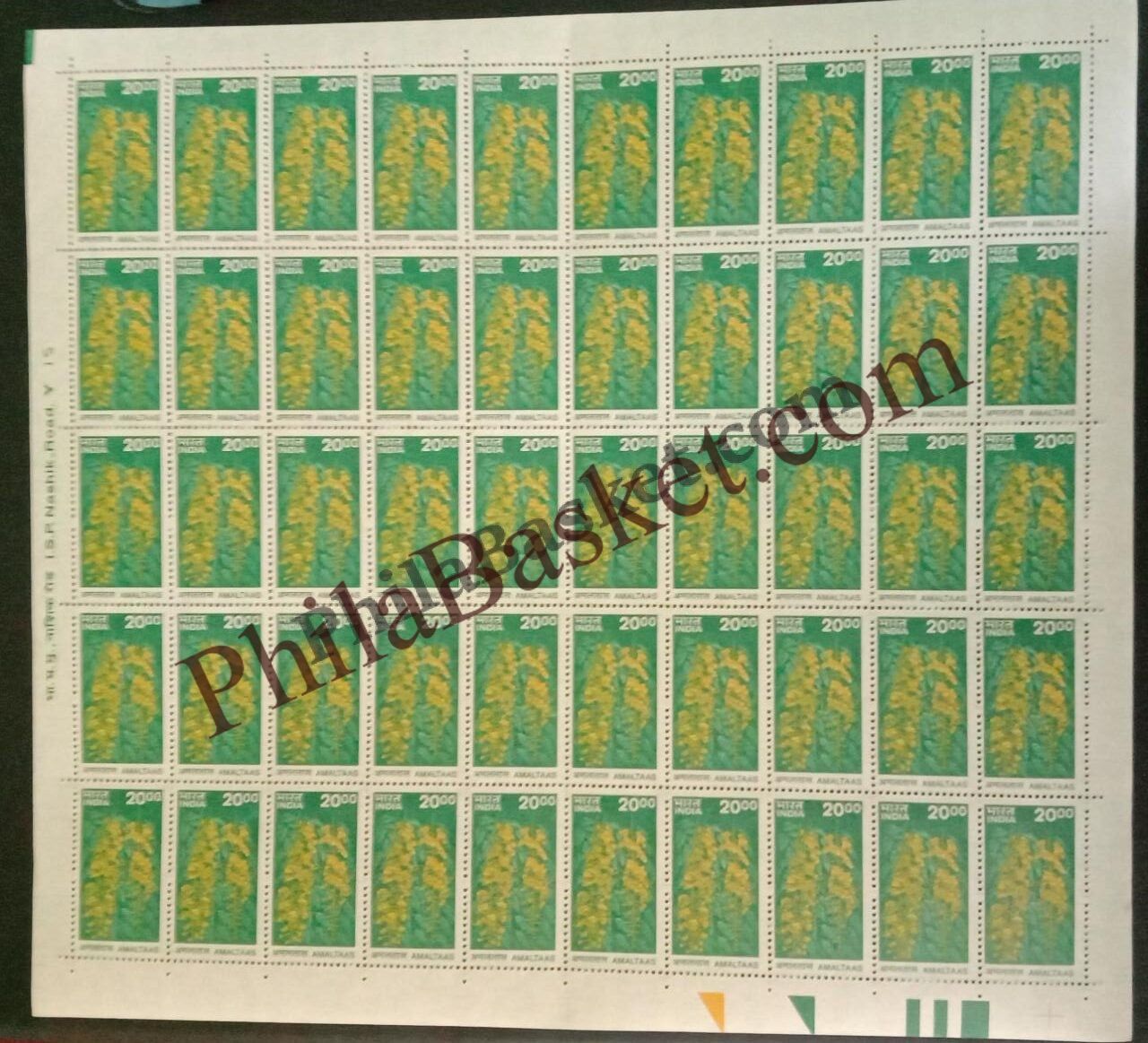 #DFS175 - Amaltas Ashokan Watermark Definitive FullSheet Stamp India 9th Series Flora and Fauna (12) 20 Nov 2000