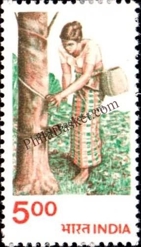 #DST135 - Rubber Tapping Ashokan Watermark Definitive Stamp India 6th Series Rural Prosperity (21)