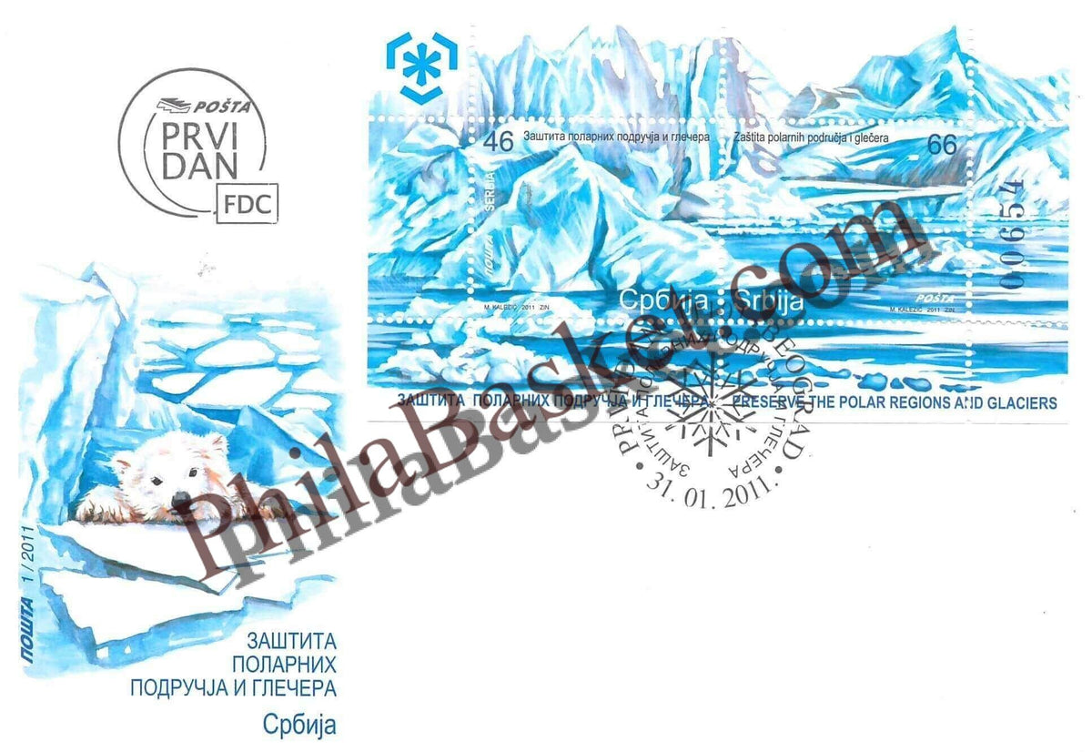 #FI55 - Protection of the Polar areas and glacier Miniature Cover - First Day Cover - Serbia - 31 Jan 2011
