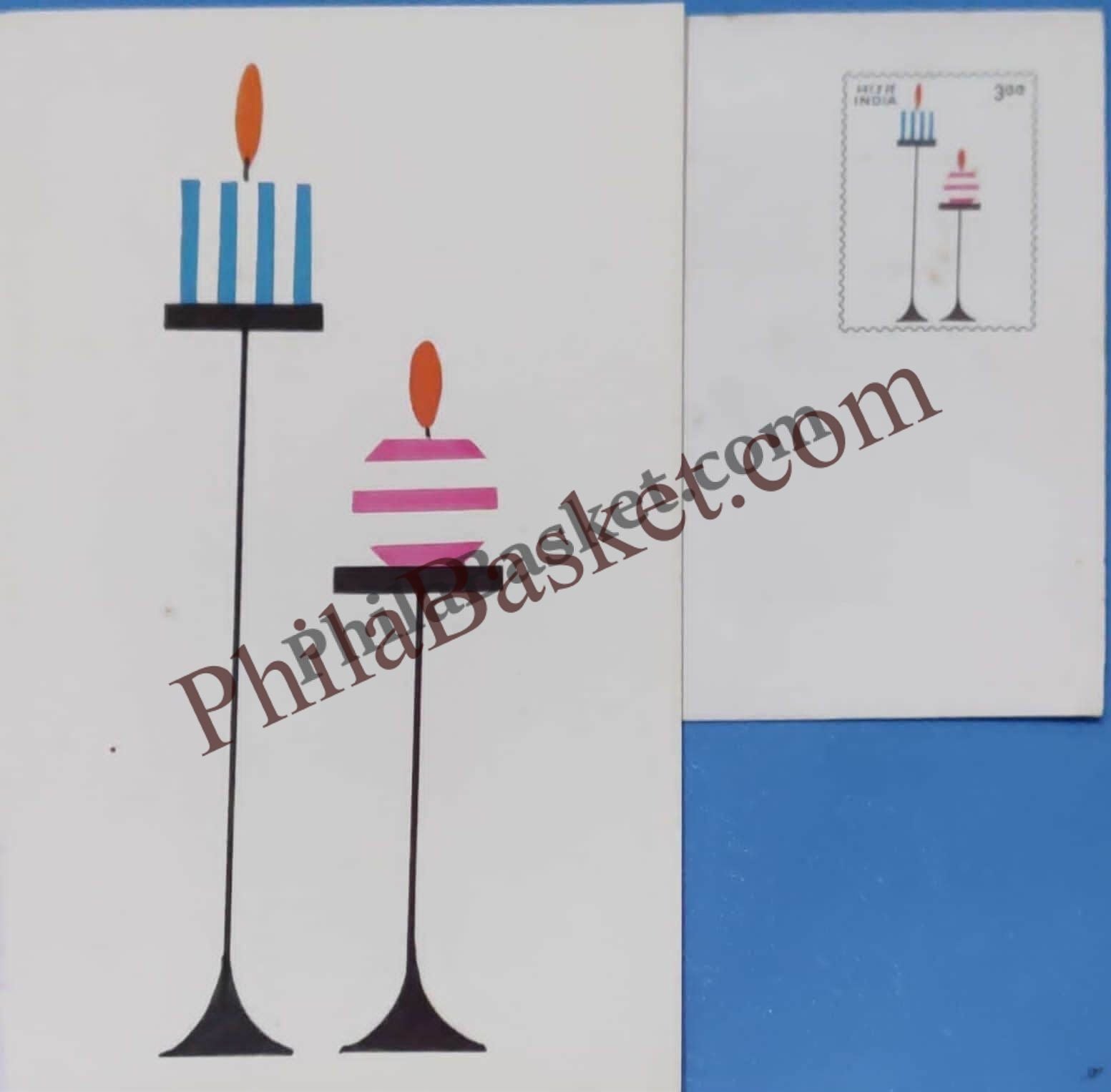 #GS14 - Two Lamps - 3 Rs Envelop With Card - Diwali - Greeting Card India - 1st Series (32 Cards) - 6 Sep 2000