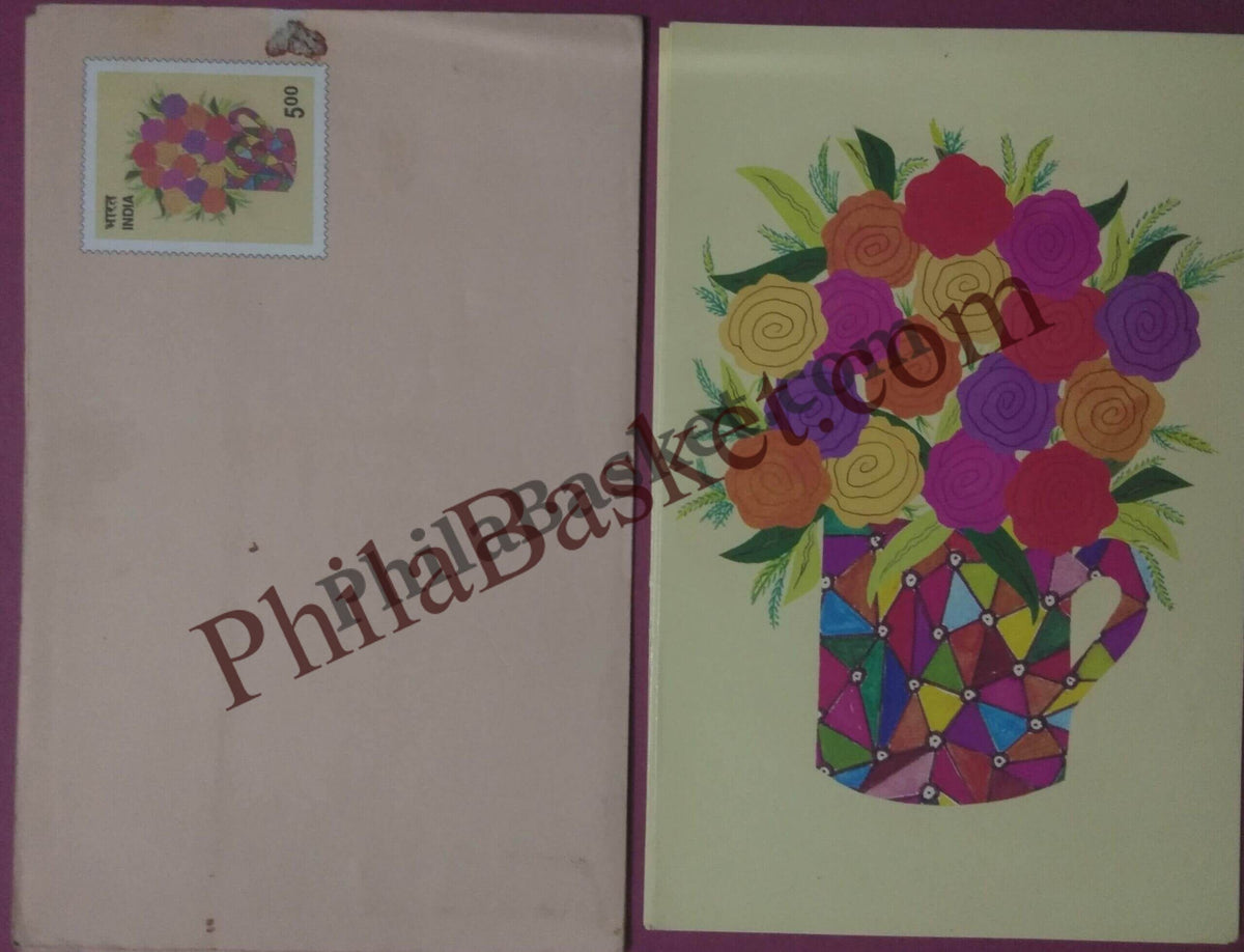 #GS197 - Coloured Roses - 5 Rs Envelop With Card - New Year(R). - Greeting Card India - 11th Series (8 Cards) - 18 Oct 2002