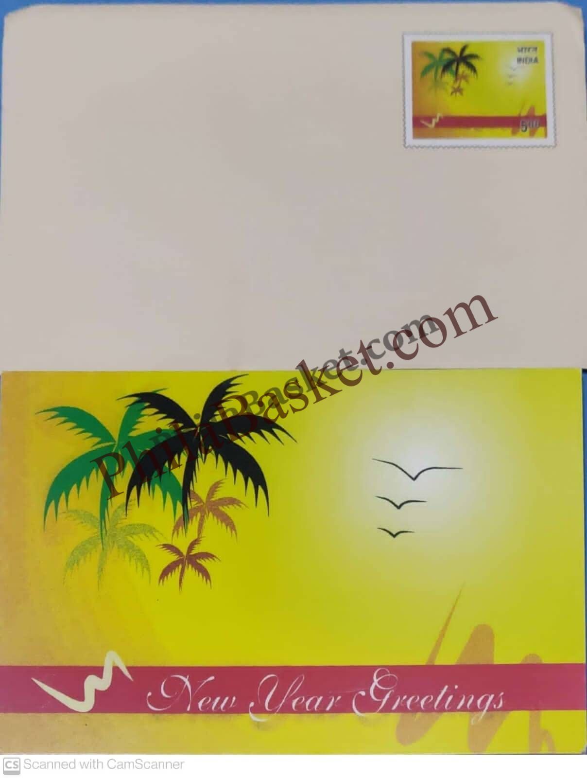 #GS199 - New Year - 5 Rs Envelop With Card - New Year(R). - Greeting Card India - 11th Series (8 Cards) - 18 Oct 2002