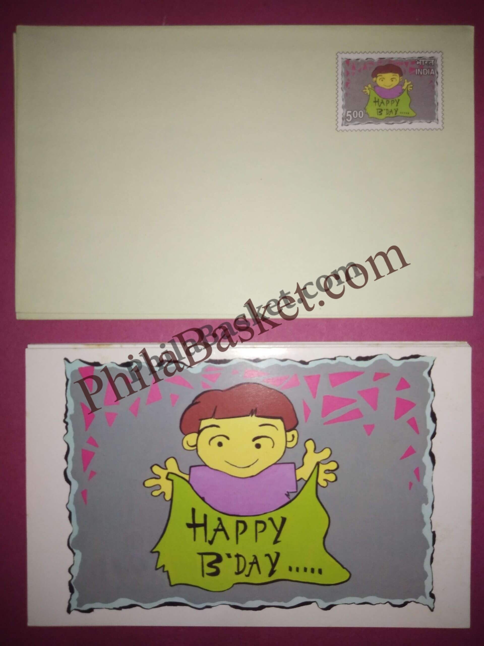 #GS207 - Birthday - 5 Rs Envelop With Card - General Purpose - Greeting Card India - 11th Series (46 Cards) - 18 Oct 2002