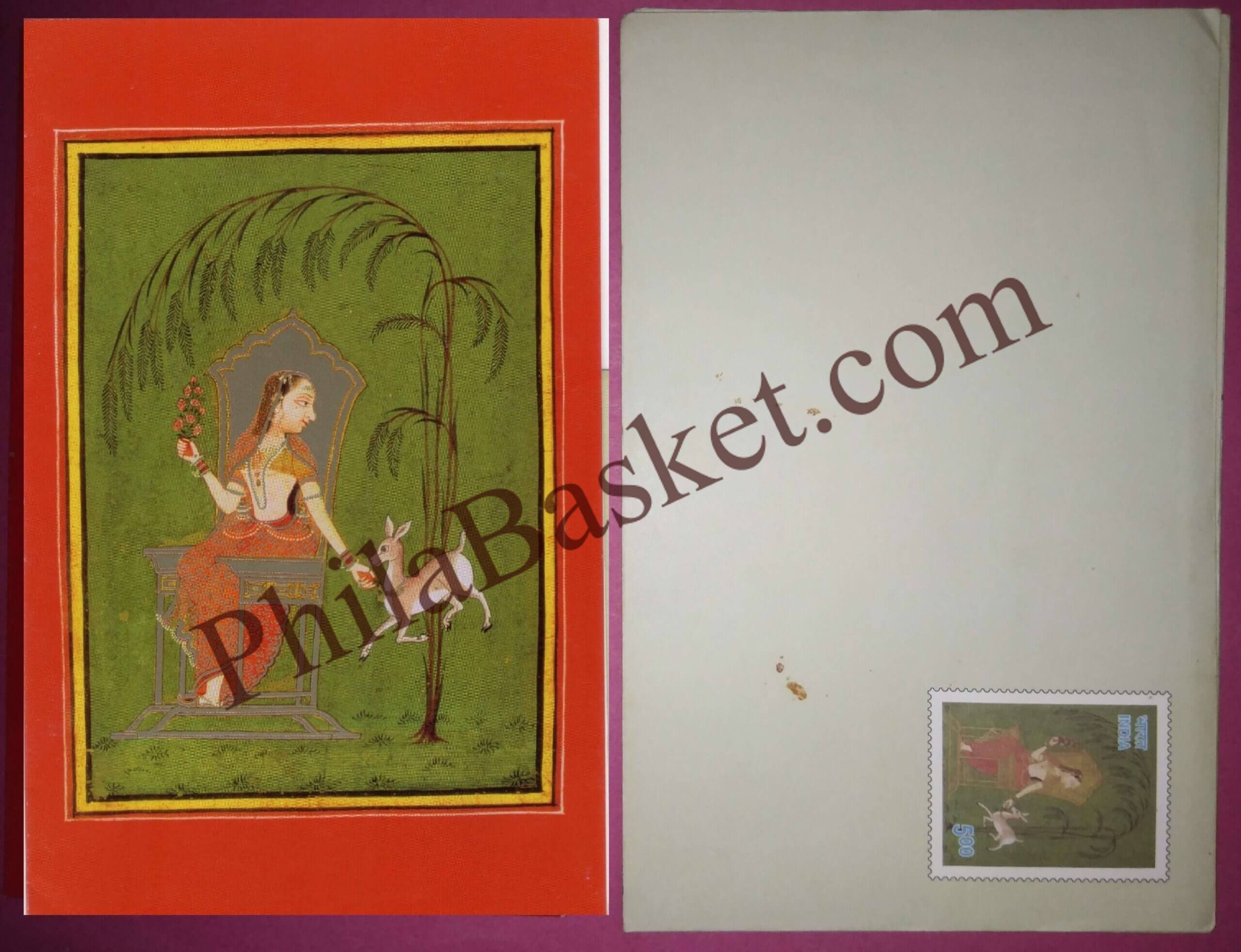 #GS250 - Lady with a dear - 5 Rs Envelop With Card - New Year - Greeting Card India - 12th Series (9 Cards) - 1 Dec 2003