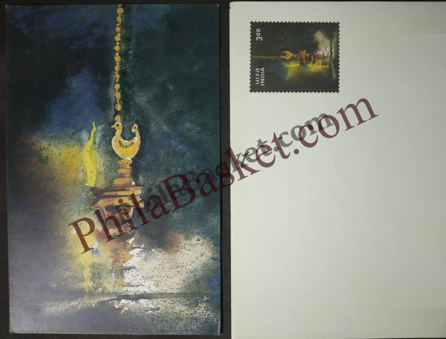 #GS3 - Traditional Lamp - 3 Rs Envelop With Card - Diwali - Greeting Card India - 1st Series (32 Cards) - 6 Sep 2000