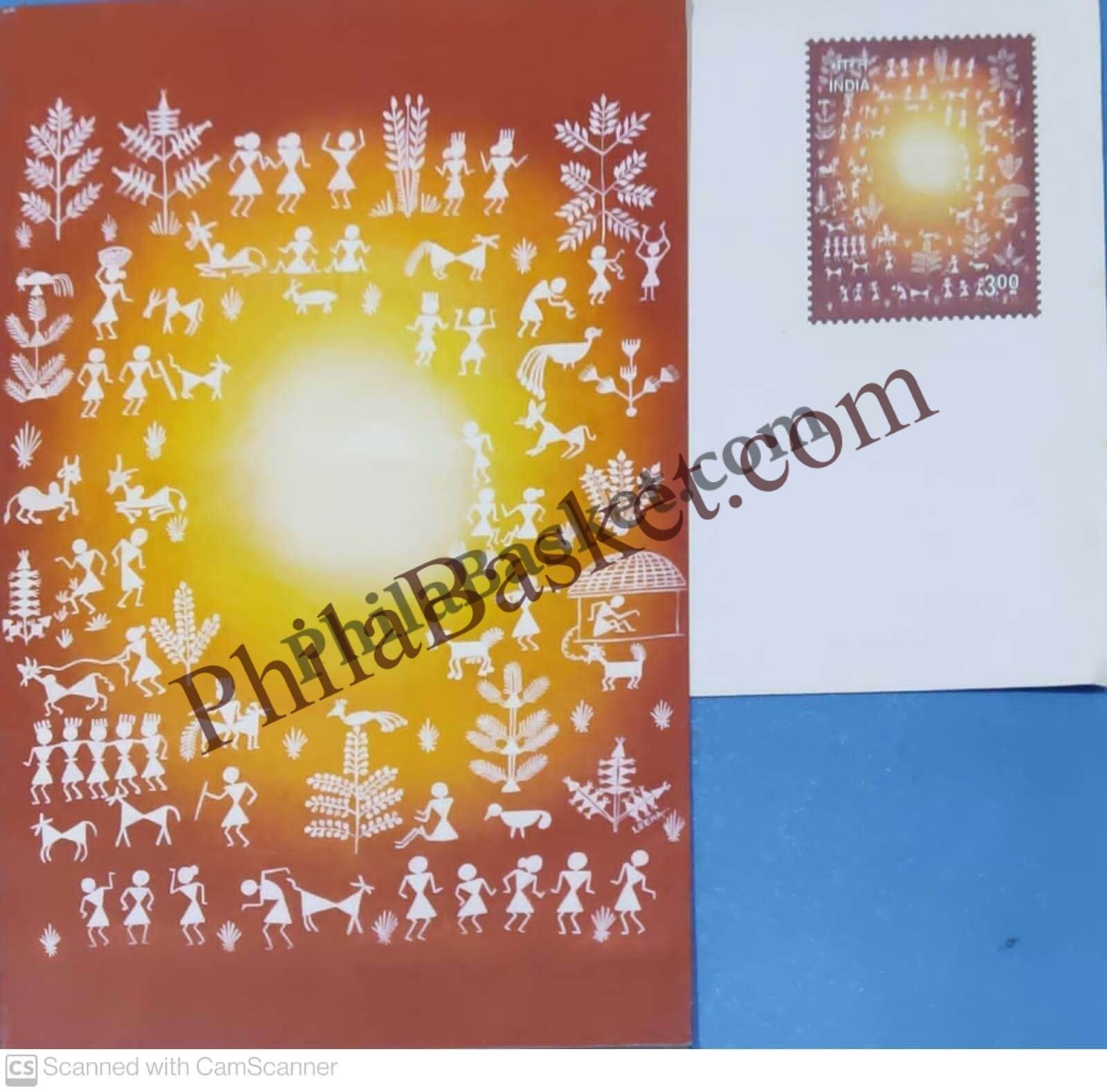 #GS32 - Tribal Art - 3 Rs Envelop With Card - Diwali - Greeting Card India - 1st Series (32 Cards) - 6 Sep 2000