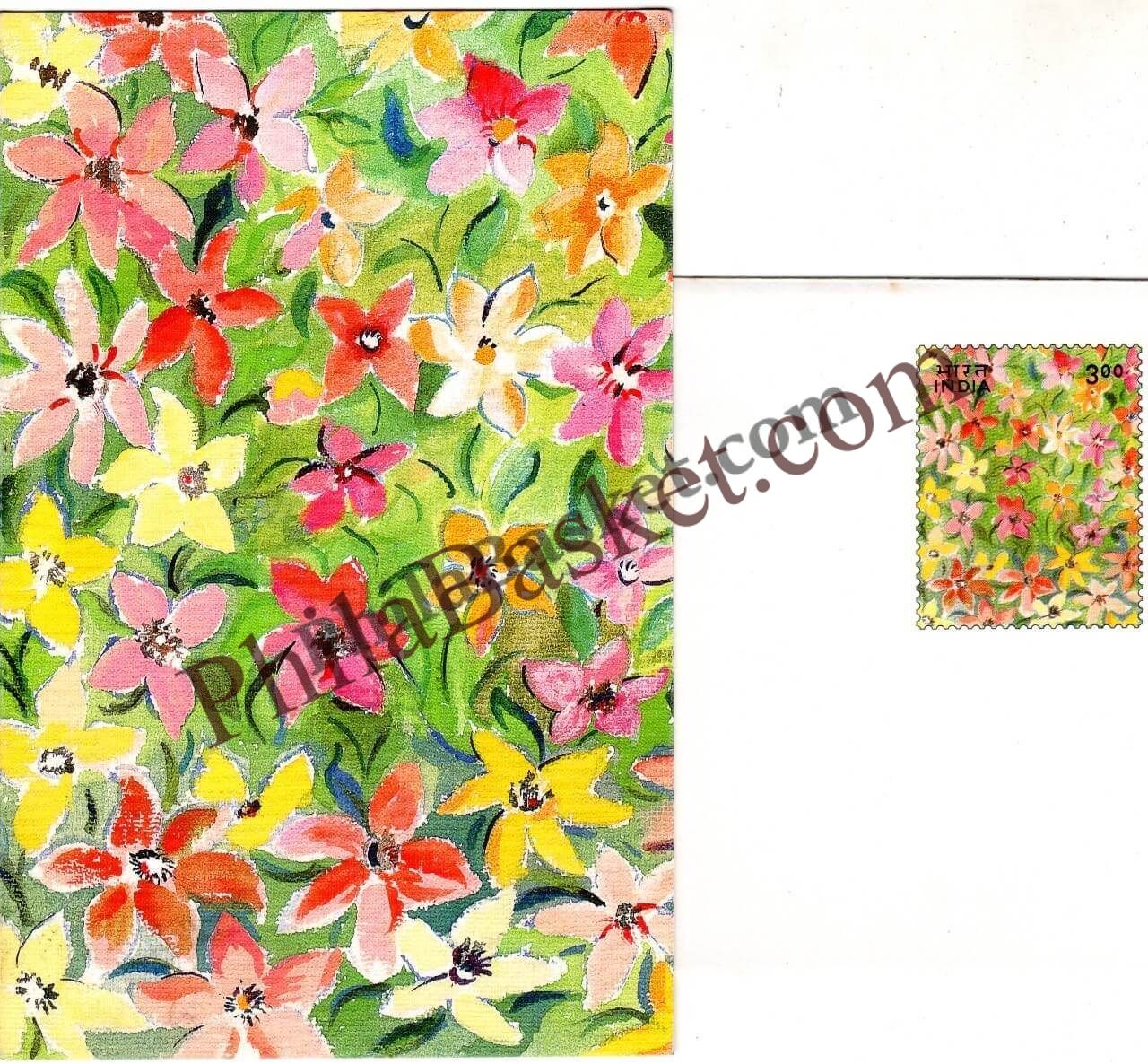 #GS5 - Flowers - 3 Rs Envelop With Card - Diwali - Greeting Card India - 1st Series (32 Cards) - 6 Sep 2000