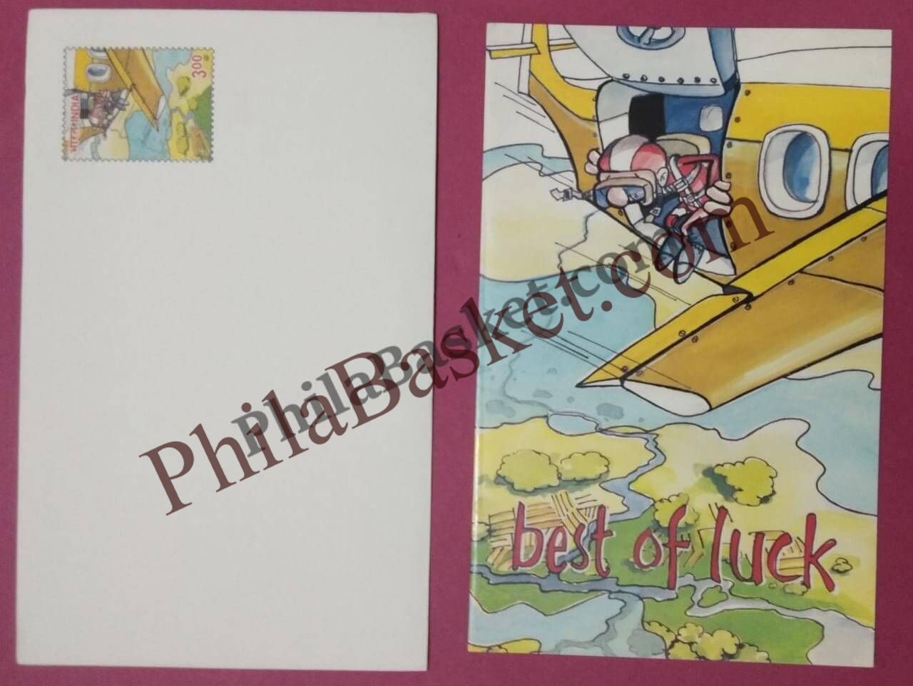 #GS74 - Best of Luck - 3 Rs Envelop With Card - General Purpose - Greeting Card India - 4th Series (16 Cards) - 15 May 2001