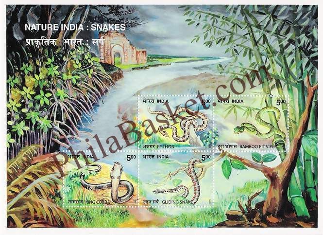 #MS23 - Nature India - Snakes (Python, Pit Viper, King Cobra, Gliding Snake) - Miniature Sheet MS - MNH - India - 12 Nov 2003